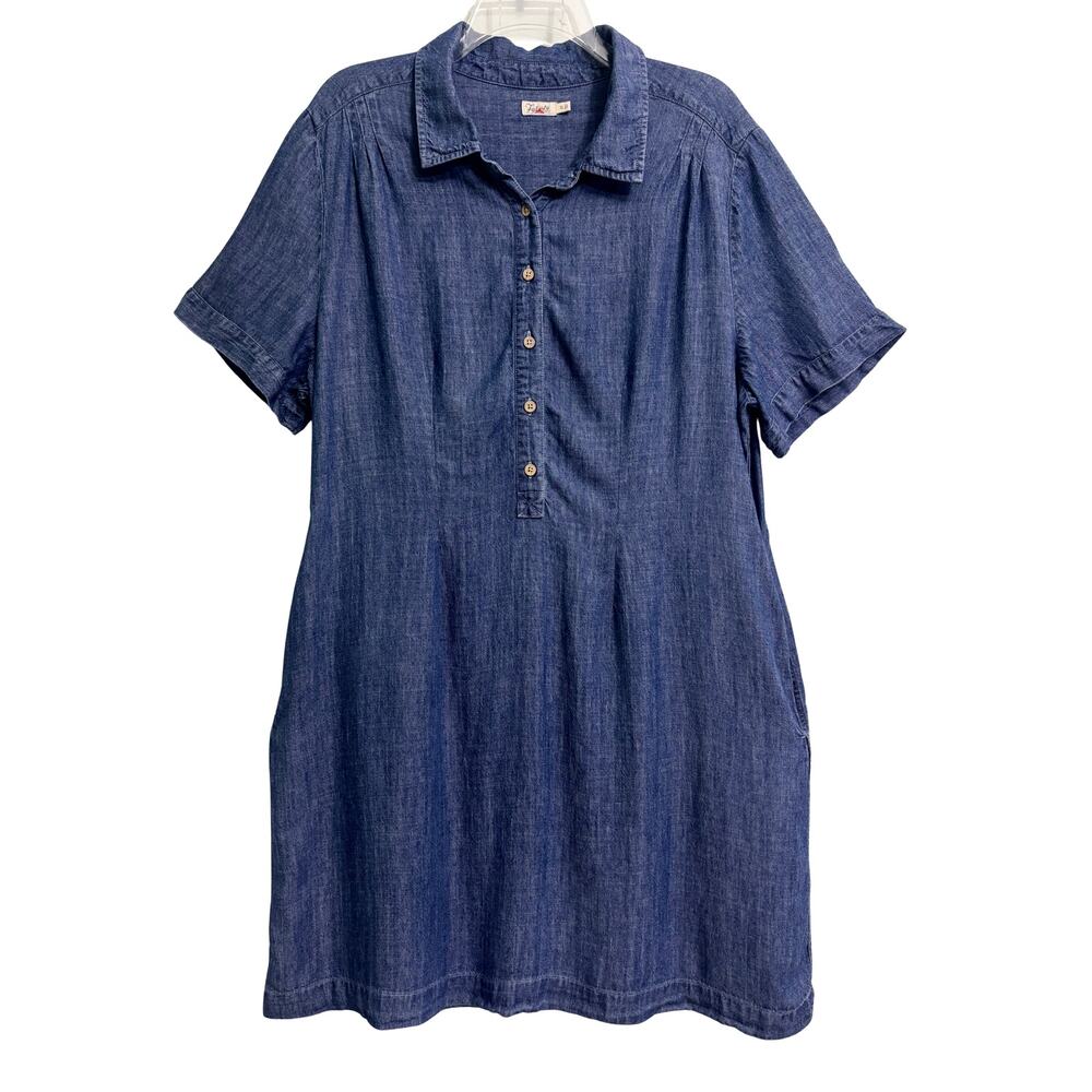Faherty Hana Chambray Denim Mini Collared Tencel Cotton Blend Shirtdress Size XL